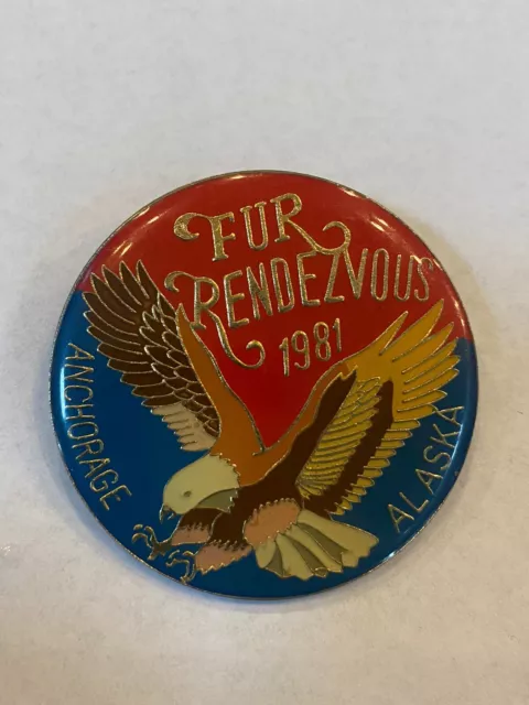 1981 ANCHORAGE ALASKA Fur Rondy LARGE Pin / Pendant Bald Eagle Fur ...