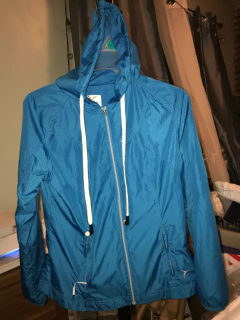 OLD NAVY ACTIVE Reflective Windbreaker BLUE Running Jacket Women's S HEADPHONES
