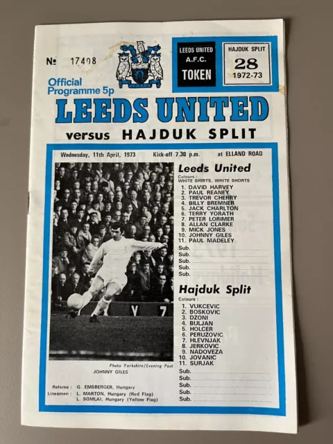 1972-73 Leeds United vs Hajduk Split - European Cup Winners Cup Semi Final