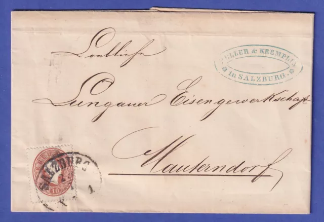 Österreich Franz Joseph 10 Kr Mi.-Nr. 21a auf Brief mit Einkreis-O SALZBURG 1862