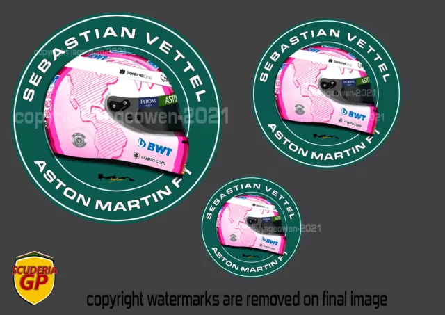 x2 Sebastian Vettel Aston Martin / Ferrari F1 Circle Helmet Stickers Vinyl