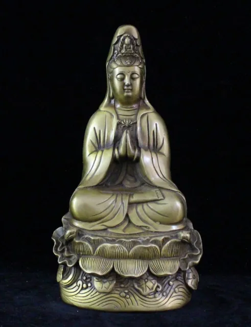 Heavy Old Chinese Bronze "GuanYin" Buddha Statue Sculpture "QianLong" Marks