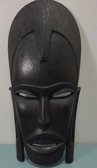 Hand Carved Wood Masks Tribal Face Wooden African Wall Art Ebony 12.5" Tall