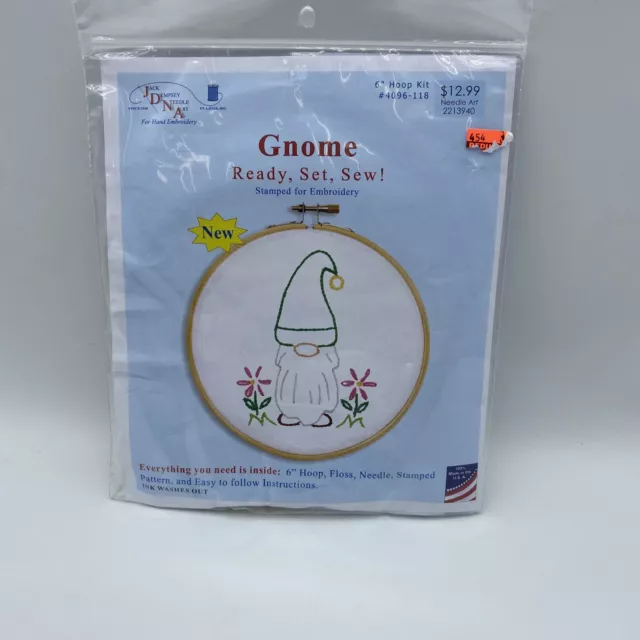 Kit de bordado estampado para gnomo JDNA con aro perfecto para principiantes