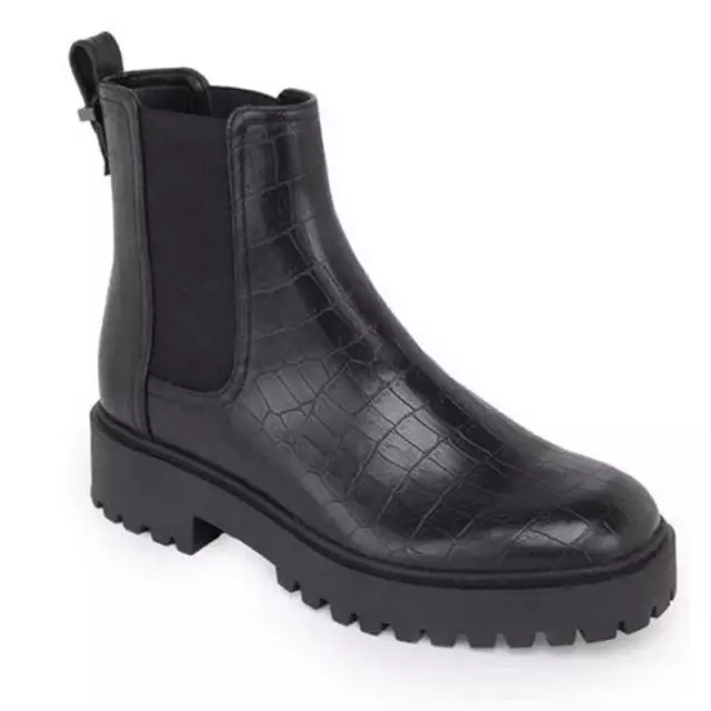 Kenneth Cole Reaction Salt Lug Patent Pull On Chelsea Boots in Black Croc 9 NWOB