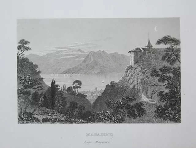 1840 Lago Maggiore Tessin Schweiz Switzerland Suisse Ansicht view Stahlstich