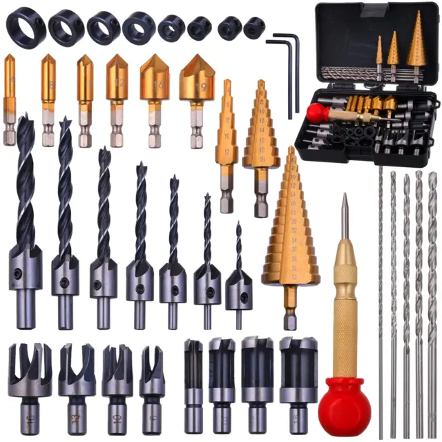 39 Pack Woodworking Chamfer Drilling Tools, Including Countersink Drill Bits, L-