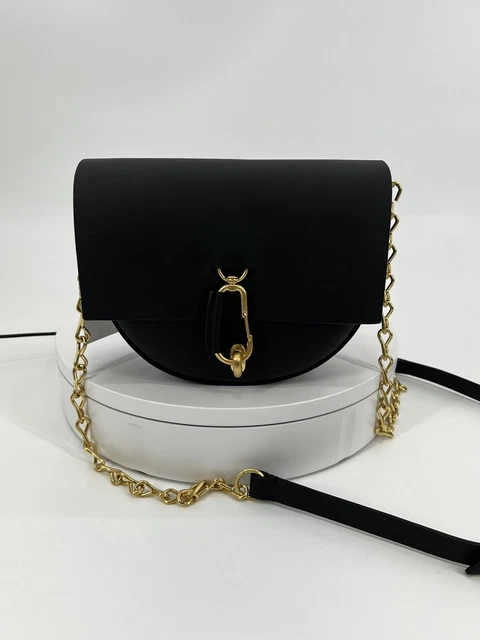 ZAC Zac Posen Women's Mini Belay Leather Crossbody Saddle Bag black gold chain