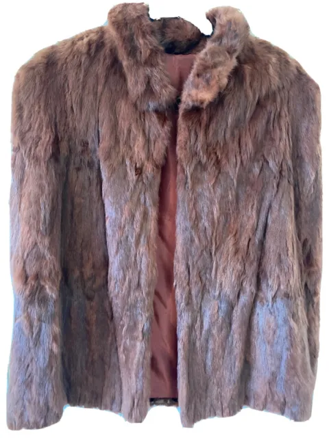 Vintage Real Fur Stole Cape Shoulder Coat Wrap Costume Warm Authentic Silk Lined