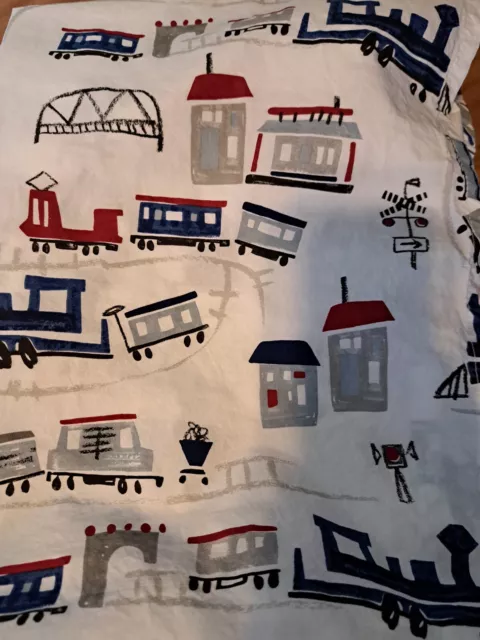 Pottery Barn Kids Trains Flat Sheet 100% Organic Cotton Toddler Bed 45x65