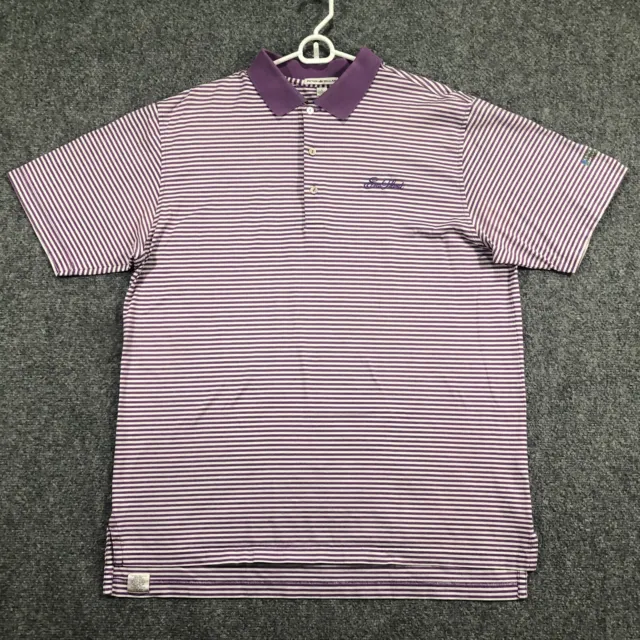 Peter Millar Golf Polo Mens Large L Purple Striped Short Sleeve Shirt SEA ISLAND