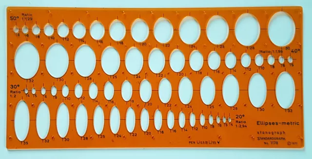 Standardgraph No. 1179 Zeichenschablone Ellipses-metric 25° 35° 40° 60°