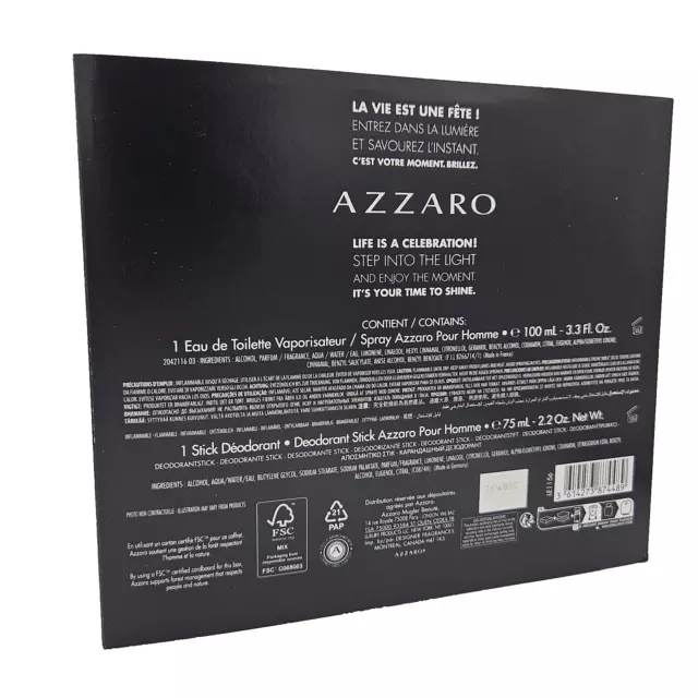 Azzaro Pour Homme 100 ml Eau de Toilette + 75 ml Deostick Set 3