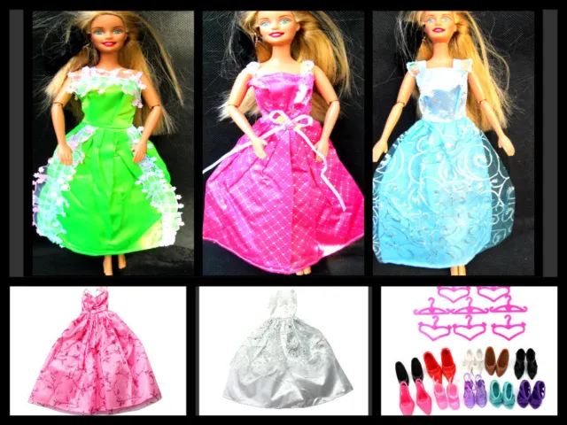 Fashion Doll Barbie Sized Toys Clothing Outfit Long Dress Ball Gown Wedding