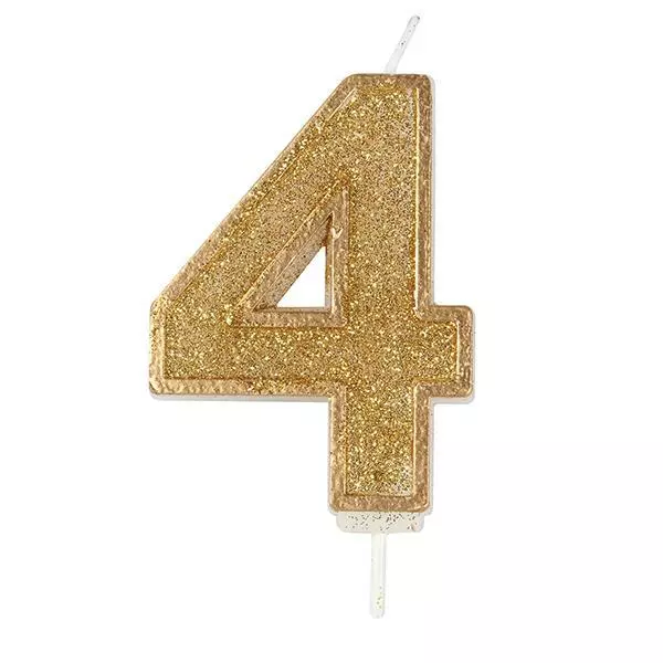 Birthday Cake Candle Number Numeral GOLD SPARKLE 4 70mm Party Celebration Topper