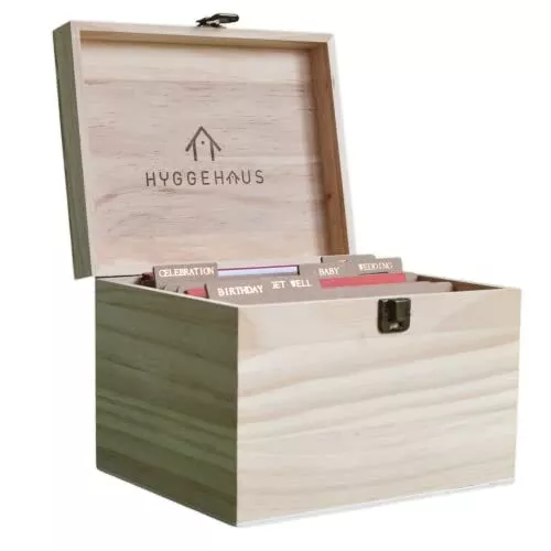 Caja organizadora de tarjetas de felicitación Hyggehaus con divisores madera de pino liso