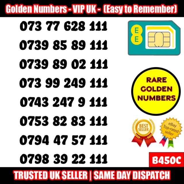 Lotto Sim Gold Easy Numero Di Cellulare Memorabile Platino Vip Uk Pay As You Go - B450C