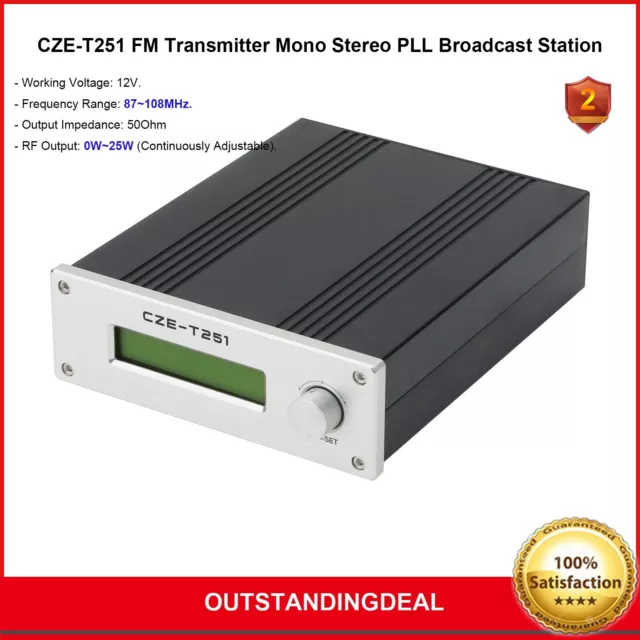 CZE-T251 FM Transmitter 0-25W Adjustable Mono Stereo PLL Broadcast Station ot34