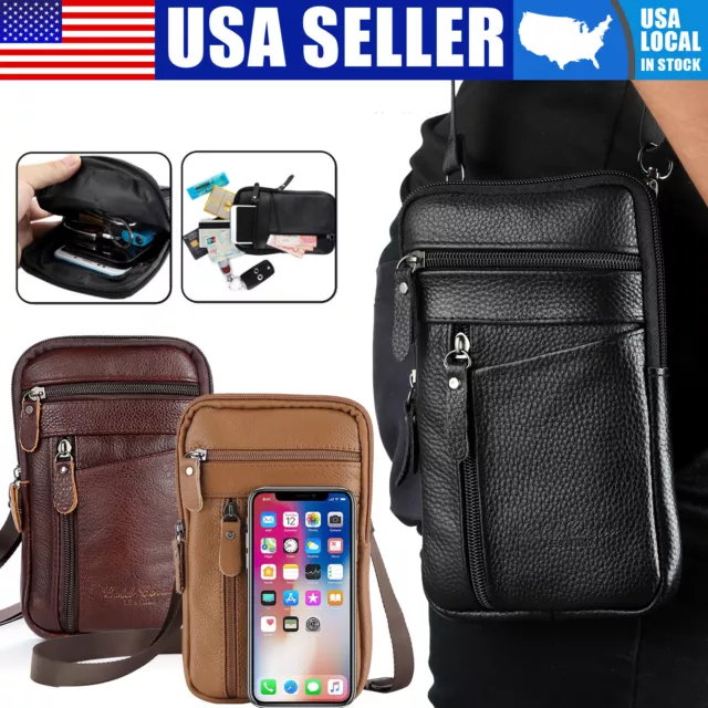 VERTICAL MEN LEATHER Fashion Phone Pouch Belt Bag Shoulder Crossbody ...