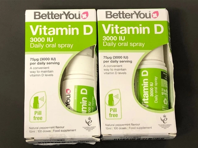 2X BETTERYOU VITAMIN D 3000 Daily Oral Spray Natural Peppermint 15ml ...