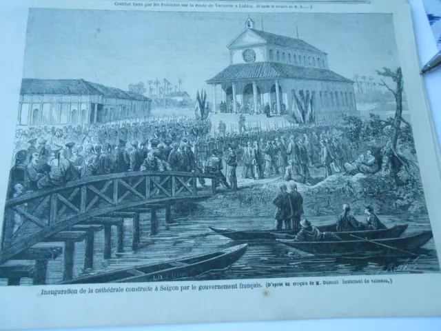 Gravure 1863 - Inauguration de la cathédrale construite à Saïgon