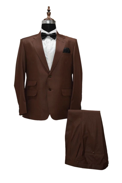 Costume Homme Marron Sur Mesure - Mariage, Décontracté, 2 Pièces Coton