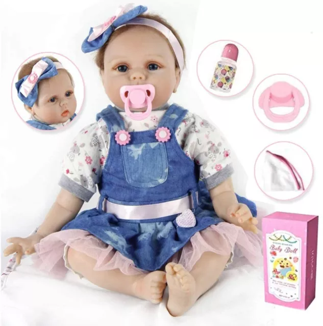 22'' Reborn Baby Dolls Vinyl Silicone Handmade Newborn Lifelike Gift Toddler UK