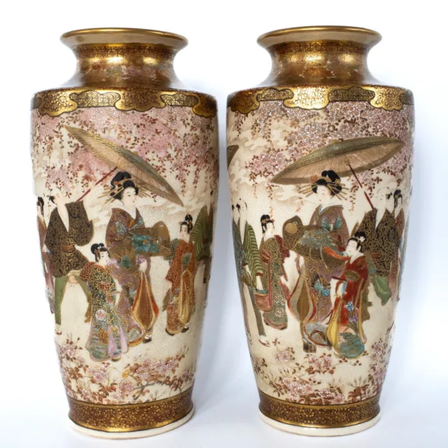 Large Antique Japanese Satsuma Pottery Vases by Gyokuzan Meiji TOP QUALITY
