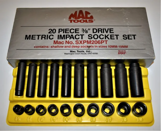 MAC TOOLS 3/8dr DEEP SHALLOW 6pt METRIC IMPACT SOCKET SET ( 10mm to 19mm ) USA
