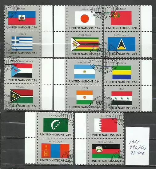 R254-Banderas Naciones Unidas O.n.u 27,50€  Serie Completas 1987 Nº 492/507. Cal