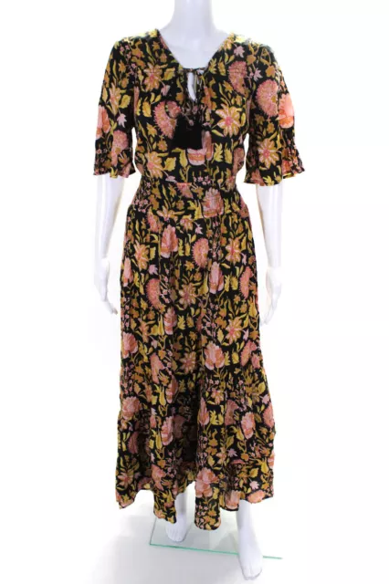 Soft Surroundings Women's Floral Print V-Neck Short Sleeve Maxi Dress Size 10