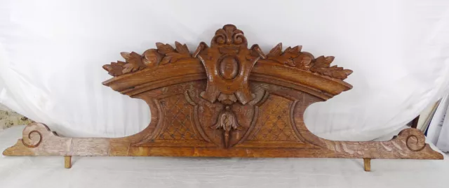 27.5"  Antique French Hand Carved Wood Solid Oak Pediment - Crown