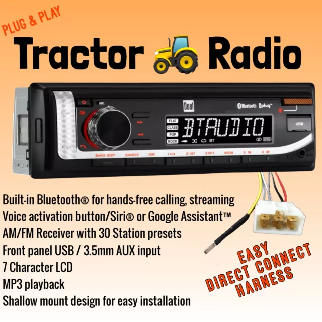 LS Tractor Radio with Easy Plug & Play Harness AM FM Bluetooth Voice USB 12V