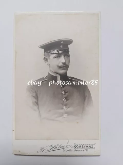 CdV Konstanz Soldat Offizier mit Mütze  Bart Atelier Hübner