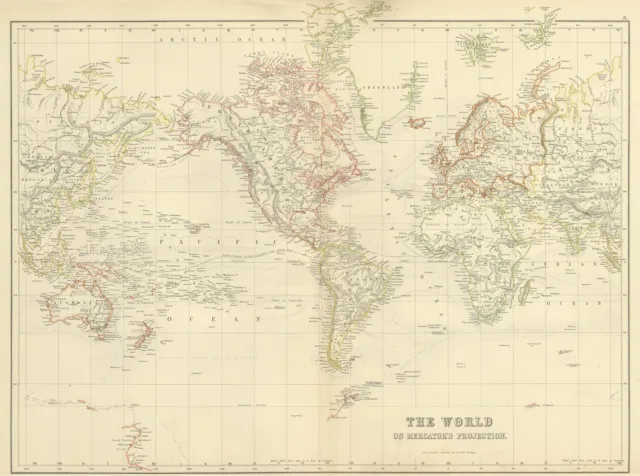 World on Mercator's Projection. Centred on Americas. BARTHOLOMEW 1898 old map