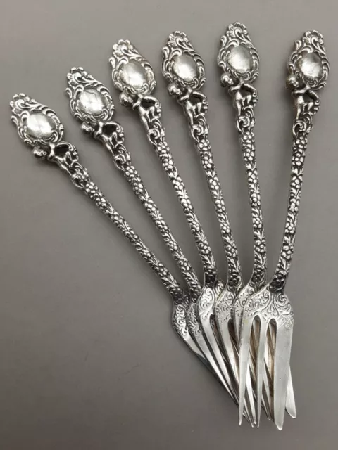 Kuchengabeln Christoph Widmann 6 von 12 Engel Putten 835er Silber floral (101)