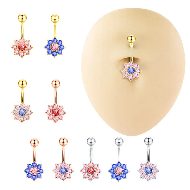 1 pieza Sexy Piercing de ombligo Pierc'JQ con flores de acero inoxidable