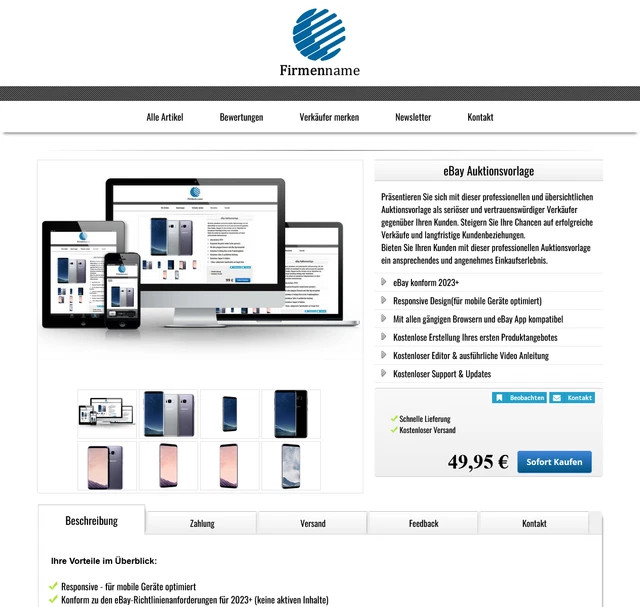 eBay Auktionsvorlage Responsive Template 2023 +Editor