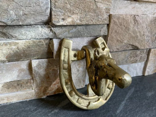 Vintage - Brass - Horseshoe & Horse Head Door Knocker ~  Solid Brass