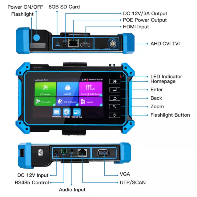 TOMLOV IPC5100PLUS 8MP 4K IPC Camera Tester Test AHD CVI TVI CVBS Analog Monitor