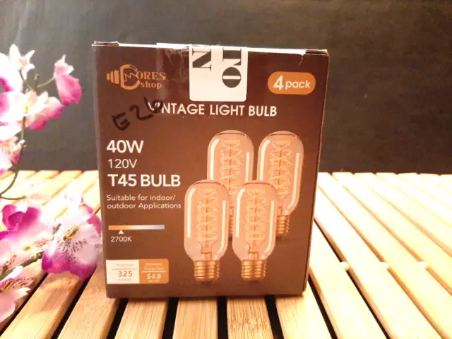 4 Pack T45 Edison Bulbs 40 Watt Antique Vintage E26 Base Dimmable Amber Glass