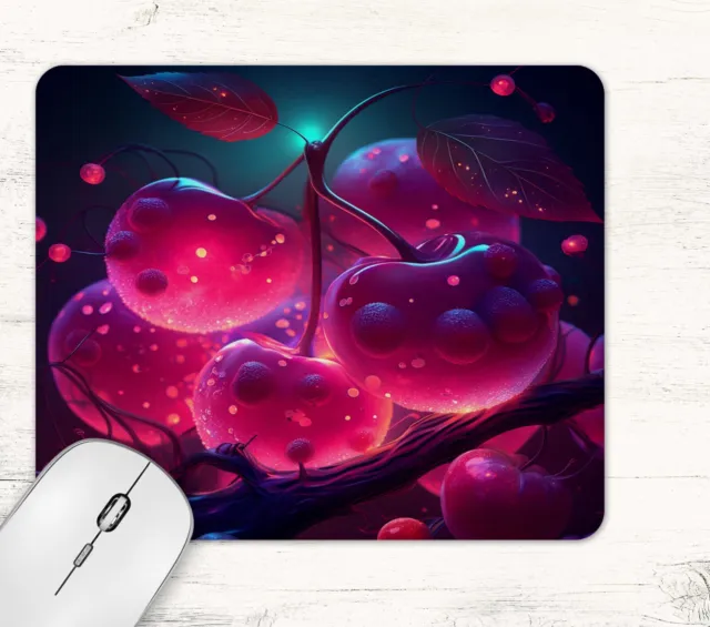 Neon Cherries Design Neoprene Mouse Pad Mat Rectangle
