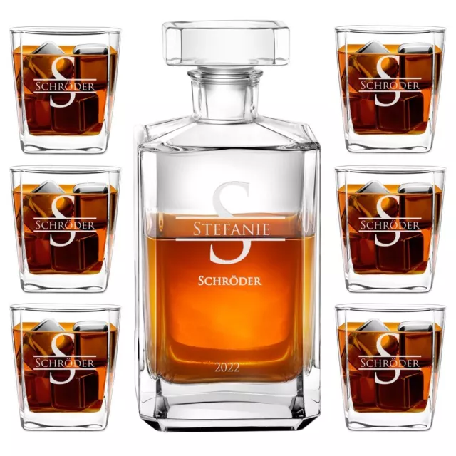 Whisky Dekanter Set mit Gravur - Whisky Karaffe 700ml + Whisky Gläser Set 250 ml