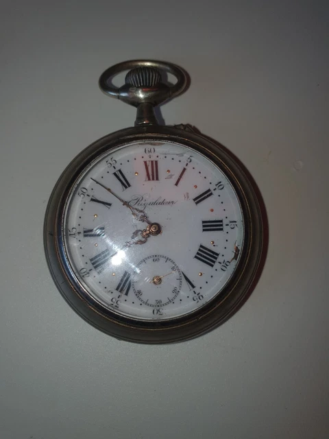 Montre De Poche Ancienne Régulateur - France Vers 1900, Mécanique, Cadran Doré Chiffres Romains, Occasion