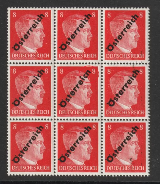 Ö.1945 ANK.Nr.662 Plattenfehler Abart"cn"postfrisch**im 9er Block