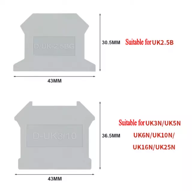 1/5/10pcs DIN Rail Terminal Block Partition For UK2.5B/3N/5N/10N~25N Baffle Side 2