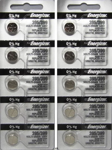 ENERGIZER 395/399 WATCH BATTERIES SR927SW (10 Piece) Sealed Authorized Seller