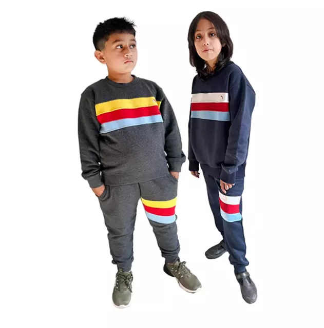 Boys Girls Round Neck Tracksuit Sweatshirt Jogger Bottoms Tracksuit Set for Kids