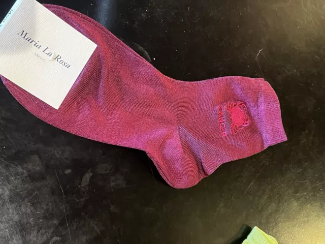 Maria La Rosa  Burgundy Silk Blend Ankle Cancer Socks O.S