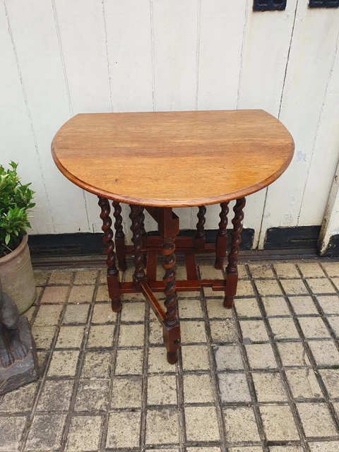 Compact Antique Oak Barley Twist Gateleg Table